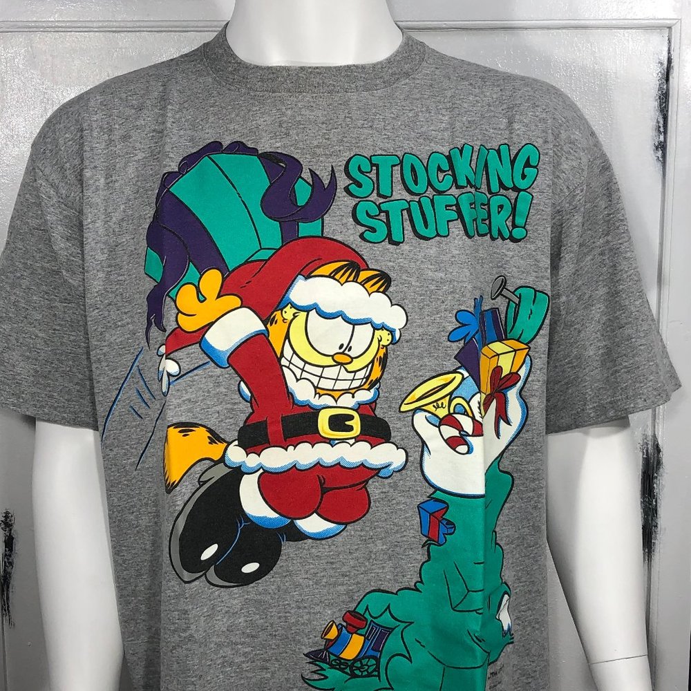 Garfield Jim Davis Cartoon Vintage 1994 Christmas Stocking T Shirt USA Mens XL